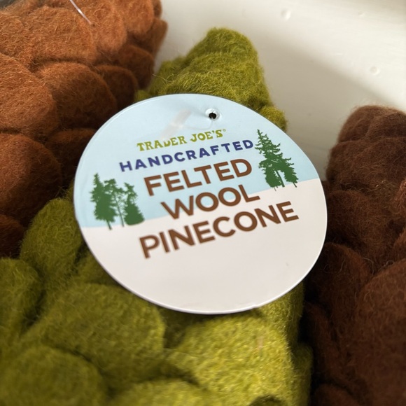 Trader Joe Felted Wool Pine Cones Set of three NEW Brown and Green - Picture 4 of 6
